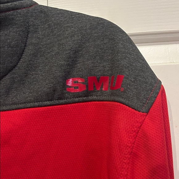SMU Red and Black Men's Quarter-Zip Sweatshirt - Picture 6 of 7